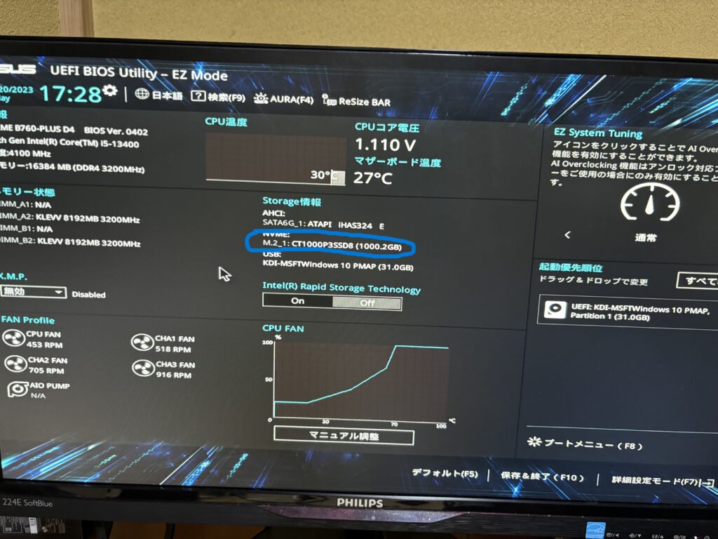 intel第13世代 BIOSチェックの図
